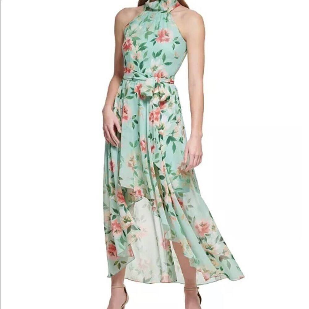 NWOT ELIZA J FLORAL PRINT CHIFFON HIGH LOW DETAILS DRESS SIZE 6